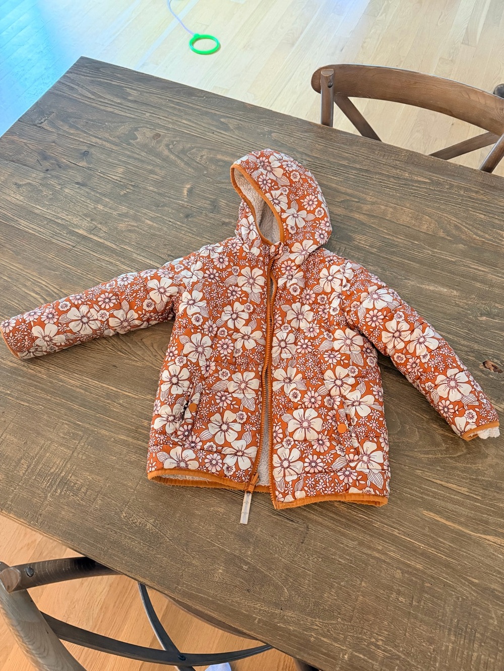 Cat & Jack Orange Floral Hooded Puffer Jacket